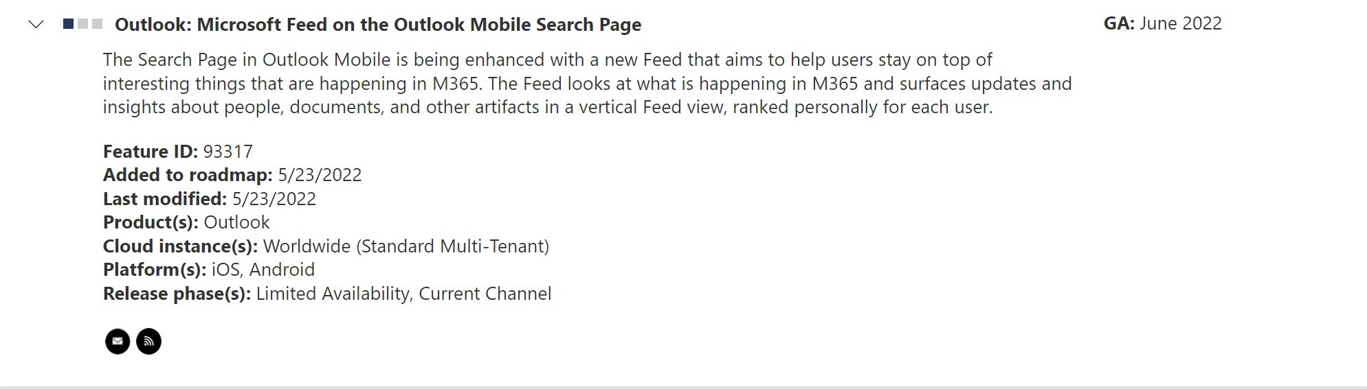 Microsoft Feed on the Outlook Mobile Search Page