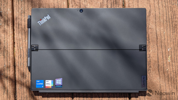 Top-down view of the back of the Lenovo ThinkPad X12 Detachable